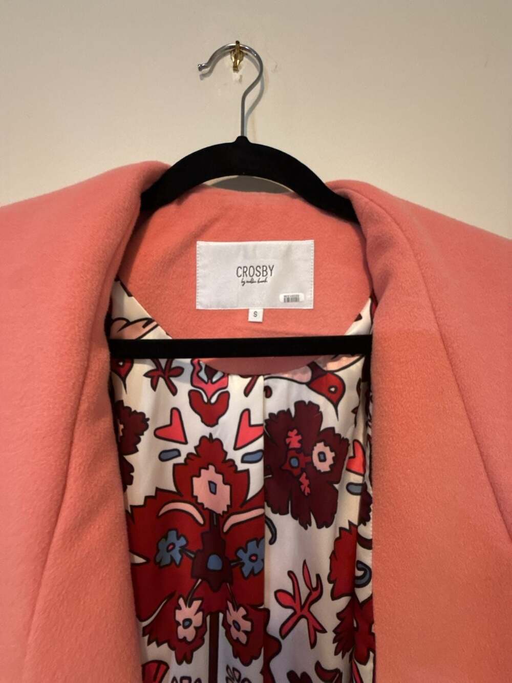 Crosby by Mollie Burch Pink Belted Wool Blend Coat with Floral Lining - Picture 3 of 5
